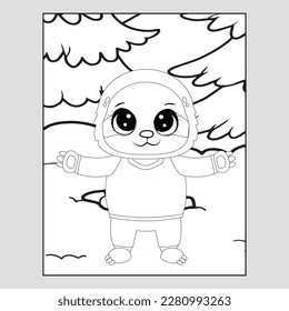 Coloring page with cute Sloth -Cute cartoon coloring page with sloth army sloth