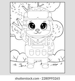 Coloring page with cute Sloth -Cute cartoon coloring page with sloth army sloth