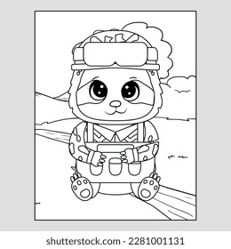 Coloring page with cute Sloth. Monochrome vector illustration with sloth. Coloring page with cute Summer Sloth.