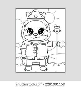 Coloring page with cute Sloth. Monochrome vector illustration with sloth. Coloring page with cute Summer Sloth.