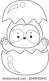 Coloring page of Cute sloth vector icon. Outline of Funny baby sloth animal. outline of sloth in the crack of eggs
