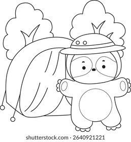 Coloring page of Cute sloth vector icon. Outline of Funny baby sloth animal. outline of animals in the camp
