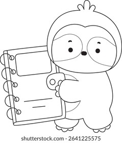 Coloring page of Cute sloth vector icon. Outline of Funny baby sloth animal. outline of sloth bring a book
