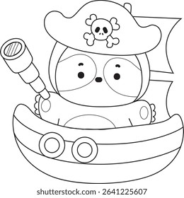 Coloring page of Cute sloth vector icon. Outline of Funny baby sloth animal. outline of sloth like a pirates
