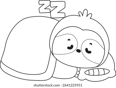 Coloring page of Cute sloth vector icon. Outline of Funny baby sloth animal. outline of sloth was sleeping
