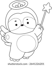 Coloring page of Cute sloth vector icon. Outline of Funny baby sloth animal. outline of sloth wearing a fairy costume