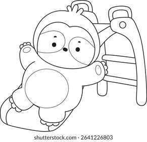 Coloring page of Cute sloth vector icon. Outline of Funny baby sloth animal. outline of sloth playing a sliding