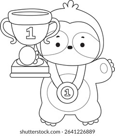 Coloring page of Cute sloth vector icon. Outline of Funny baby sloth animal. outline of sloth is the winner