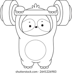 Coloring page of Cute sloth vector icon. Outline of Funny baby sloth animal. outline of sloth lifting a dumbbell
