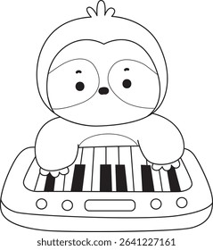 Coloring page of Cute sloth vector icon. Outline of Funny baby sloth animal. outline of sloth playing a piano
