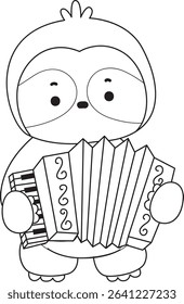 Coloring page of Cute sloth vector icon. Outline of Funny baby sloth animal. outline of sloth playing an accordion