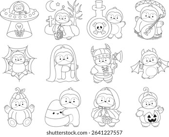 Coloring page of Cute sloth vector icon. Outline of Funny baby sloth animal. outline of sloth in the variation of Halloween costume