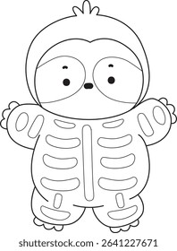Coloring page of Cute sloth vector icon. Outline of Funny baby sloth animal. outline of sloth wearing a Skull costume.
