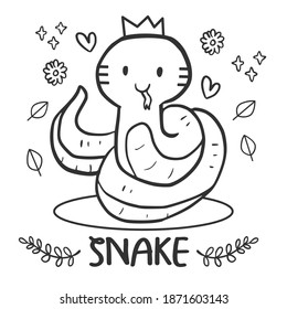 Coloring page with cute snake drawing design vector