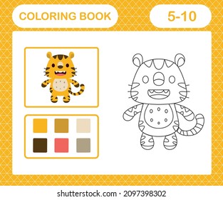 Coloring page of cute tiger suitable for preschool and kindergarten.education game for kids