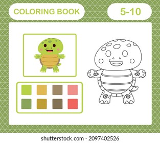 Coloring page of cute  turtle suitable for preschool and kindergarten.education game for kids