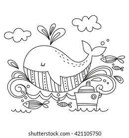 Coloring page with Cute Whale 