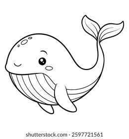 Coloring Page Cute Whale Cartoon Outline Illustration
