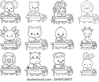 Coloring page of Cute wild animal vector icon. Lineart of Fluffy pet stickers. outline of animals ironing the clothes
