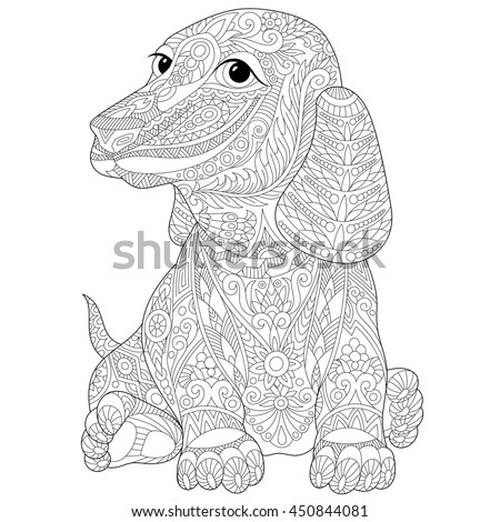 Download Immagine vettoriale a tema Coloring Page Dachshund Puppy Dog Symbol (royalty free) 450844081 ...