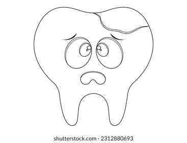 Coloring Page of Decayed Tooth Cartoon Character
