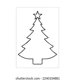 Coloring page of a decorated Christmas tree with gifts. Vector black and white illustration on white background. 