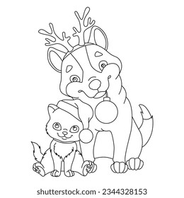 Coloring page of a decorated Christmas tree with gifts. Vector black and white illustration on white background. christmas kids pages, christmas tree, kids cristmas art cartoon, line art, coloring pag