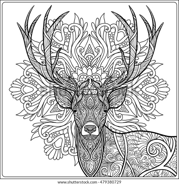 Coloring Page Deer Forest Coloring Book Stock Vector (Royalty Free ...