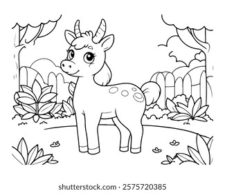 Coloring page of deer for kids coloring book