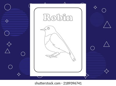 Coloring Page Depicting a Robin Bird with Bold Outline, Perfect for Children's Activity Books