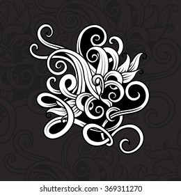 Coloring page. Design element. Painted hands. Emblem. Drawing. Vector.