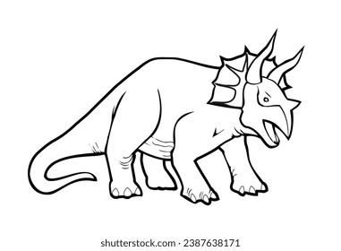 Coloring page. Dino illustration for kids. Colour book. Triceratops dinosaur isolated. Paleontology. Flat vector illustration.