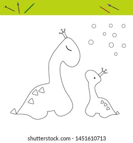 Coloring page Dino princess poster  Cartoon outline draw  Educational game for children  Two dinosaurs in crowns  Little dinosaur   his mom  Vector illustration card mother   baby 