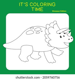 Coloring Page Dinosaurs Edition. Dinosaurs Color Book. Dinosaurs worksheet page. Educational printable colouring worksheet. Fun activity for kids. Vector illustration.