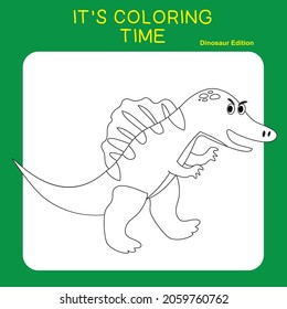 Coloring Page Dinosaurs Edition. Dinosaurs Color Book. Dinosaurs worksheet page. Educational printable colouring worksheet. Fun activity for kids. Vector illustration.