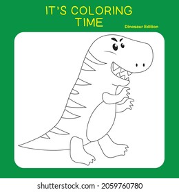 Coloring Page Dinosaurs Edition. Dinosaurs Color Book. Dinosaurs worksheet page. Educational printable colouring worksheet. Fun activity for kids. Vector illustration.