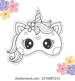 Coloring page of DIY Unicorn crafts masks for kids, printable template