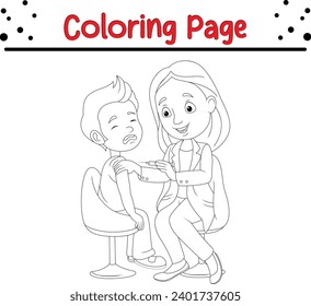 coloring page doctor pediatrician doing vaccine injection boy