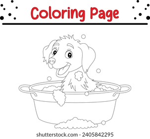 Coloring page dog having bath 