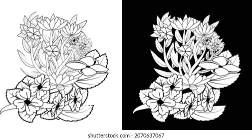 Coloring page with doodle flowers vector. coloring book page for adult and kids