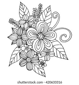 Coloring page with doodle flowers vector
