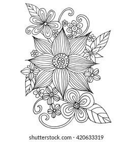 Coloring page with doodle flowers vector