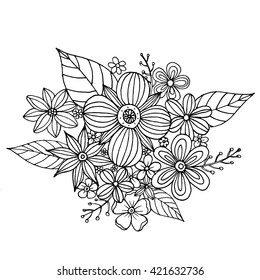 Coloring page with doodle flowers vector
