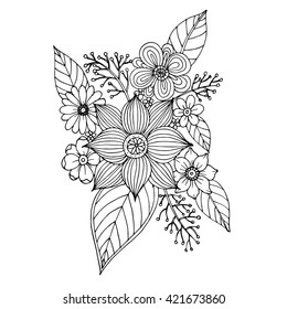 Coloring page with doodle flowers vector