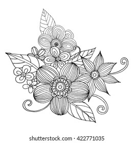 Coloring page with doodle flowers vector