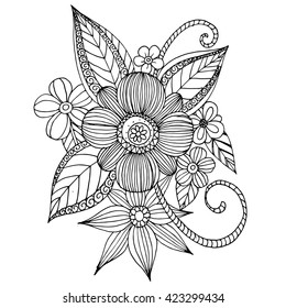 Coloring page with doodle flowers vector