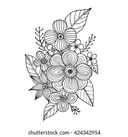 Coloring page with doodle flowers vector