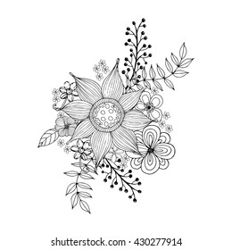 Coloring page with doodle flowers vector