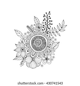 Coloring page with doodle flowers vector