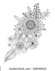Coloring page with doodle flowers vector